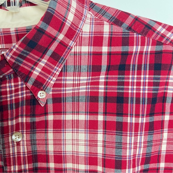 Ralph Lauren Chaps Red Navy Plaid Men's Button Down Shirt 100% Cotton Preppy - Picture 5 of 11